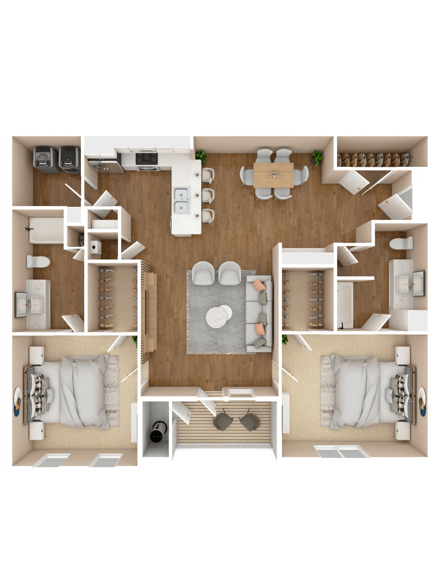 Floor plan for 2 beds, 2 baths, 1294 sqft